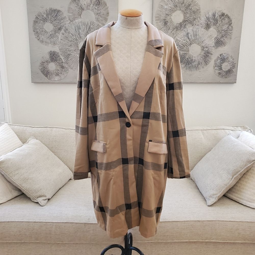NEW! Sanctuary "Catalina" Patterned Coat - size 1X in Camel Plaid - Picture 4 of 14